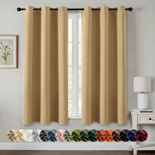 MIULEE Gold Blackout Curtains - Thermal Insulated Room Darkening Drapes | 45-Inch Length, 2 Panels