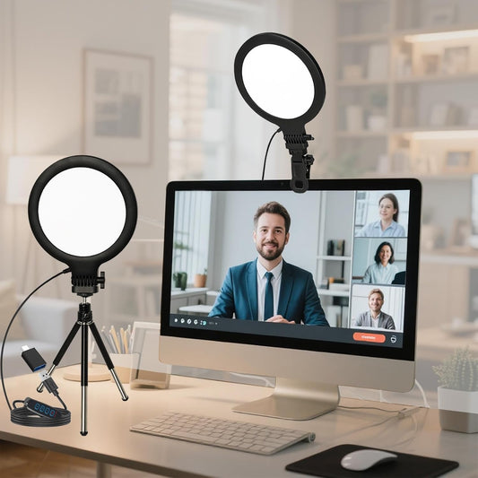 Yolulaya 6in Dimmable 3200K-6500K Computer Video Conference Lighting for Zoom: Ring Light with Monitor Clip & Desk