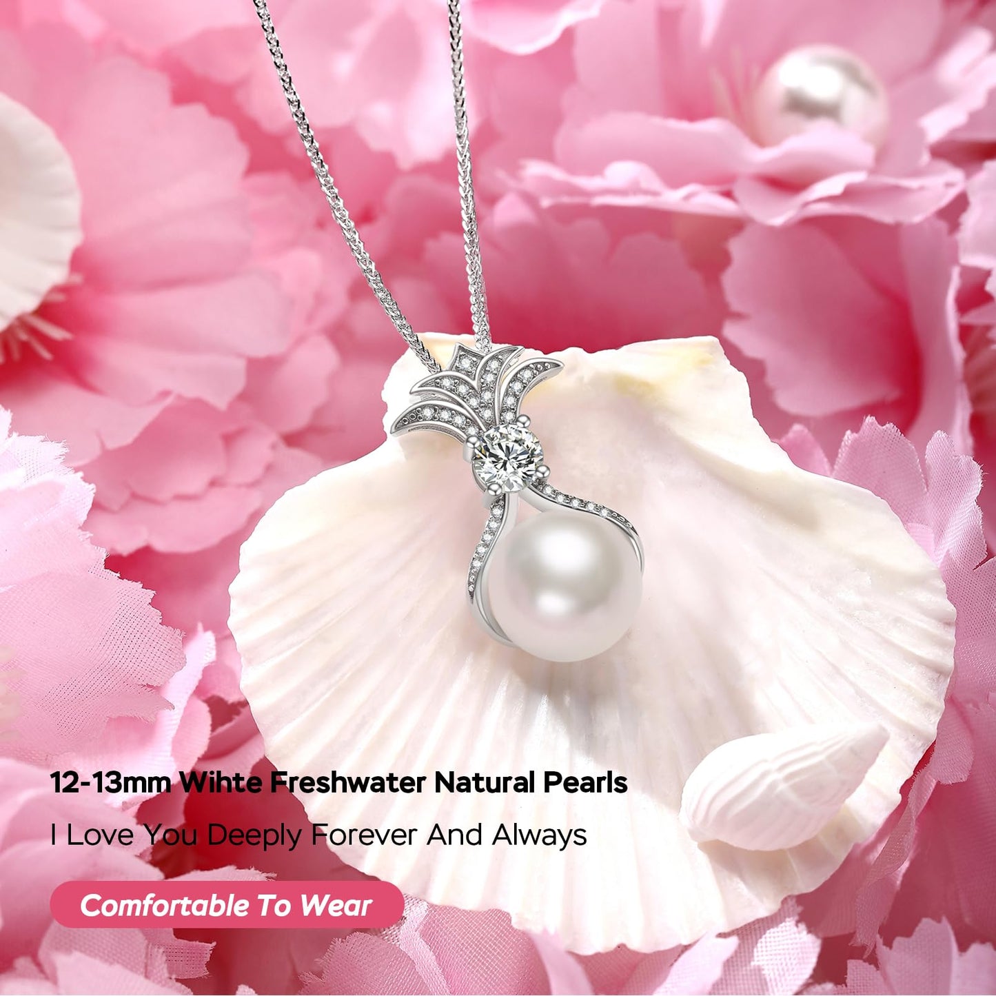 Pearl Necklaces for Women, Anniversary Birthday Gifts for Wife, Mom, Dauhter, Girlfriend, Grandma (White 12-13mm)