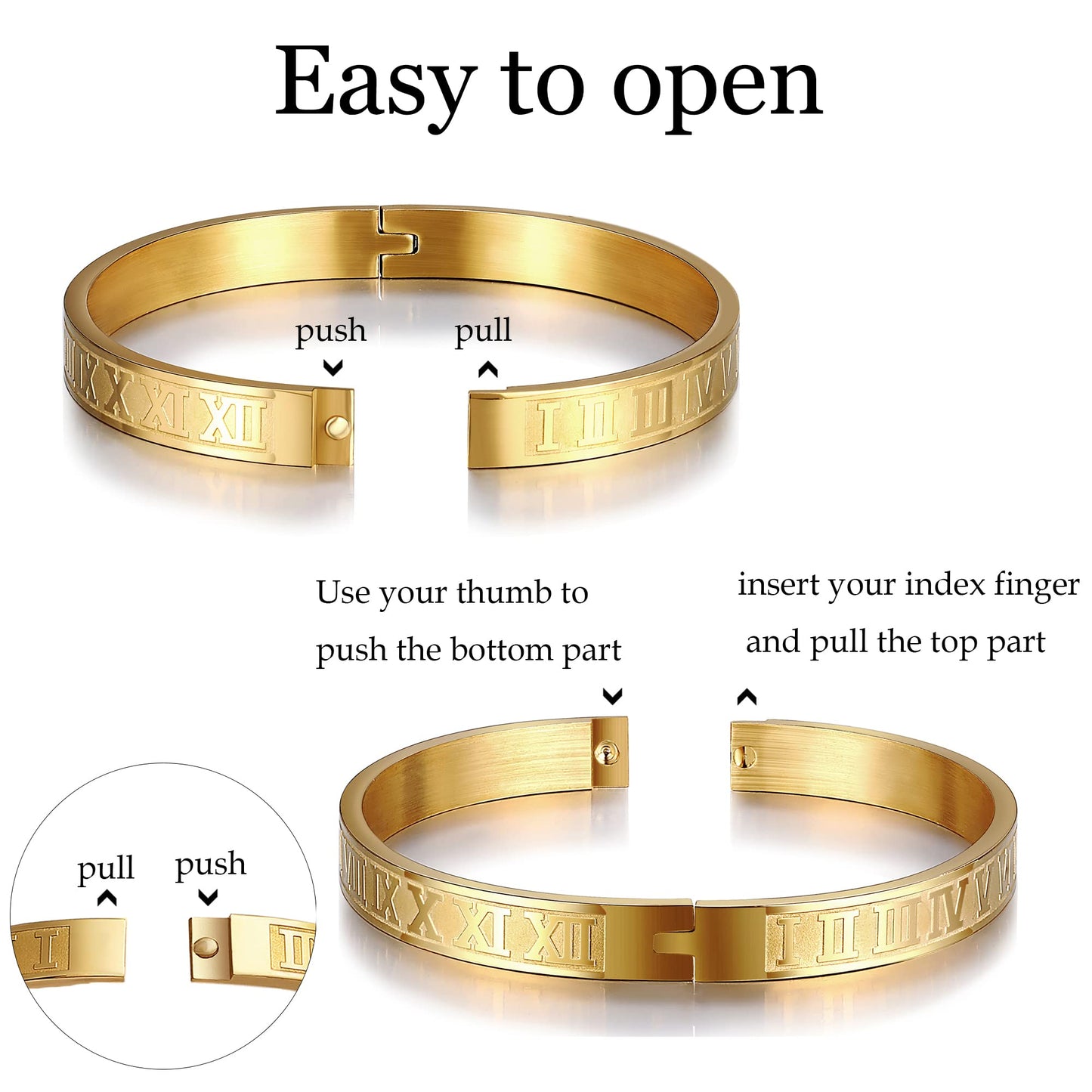 WFYOU 3PCS Stainless Steel Bracelets for Men Gold Roman Numeral Bangle Bracelet Twisted Cable Bracelet Adjustable Cuff Bracelet Mens Luxury Jewelry Bracelets Gifts(F:Gold)