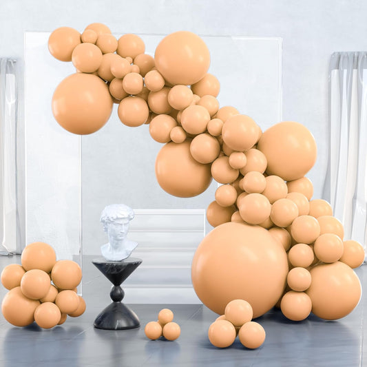 PartyWoo Nude Balloons - 100 Pcs Beige & Apricot Balloon Arch Kit | 5-36 Inch Sizes for Events