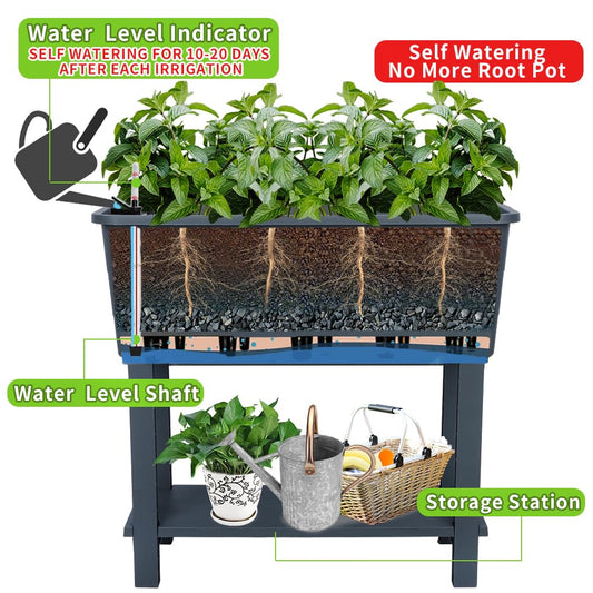 Megawodar 3 Pcs Self Watering Elevated Raised Garden Bed, Large Outdoor Plastic Planter Box Big Flower Plant Pot for Planting Flowers Vegetables and Herbs (3, Dark Grey)