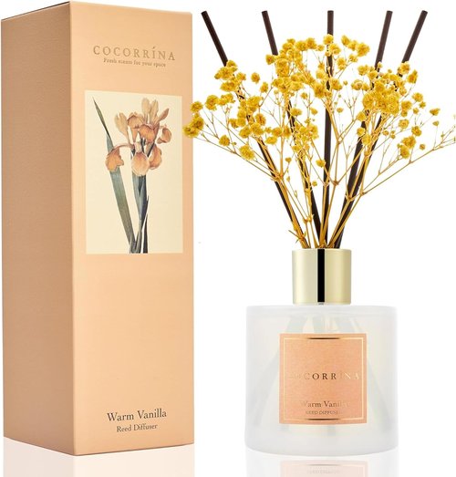 Cocorrína Reed Diffuser - Warm Vanilla Scented Home Fragrance | 8 Sticks for Elegant Bathroom Decor
