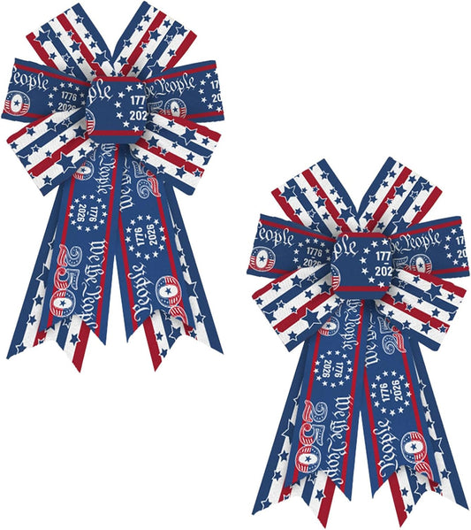 Threetols Patriotic Wreath Bows - 250th Anniversary Red, Blue & White Stripe | Indoor/Outdoor Decor