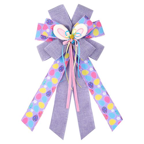 FinBurtip Easter Wreath Bows, Large Easter Rabbits Burlap Bows Holiday Bow Rabbits Bunny Bows for Wall Indoor Outdoor Decor (Purple)