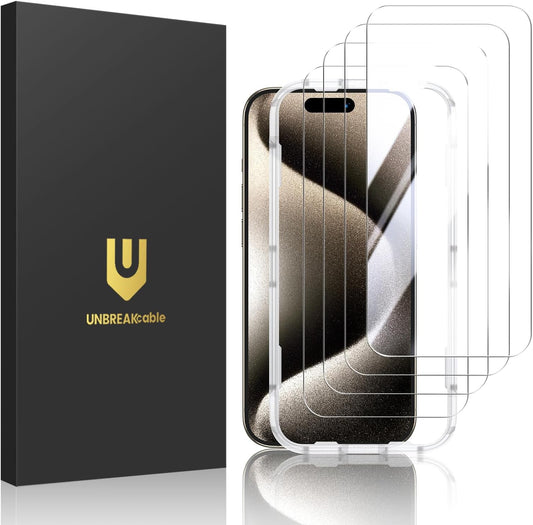 4-Pack 15 [9H [99.99% 6.1 inch UNBREAKcable Screen Protector for iPhone Pro, Double Shatterproof Tempered Glass [Easy