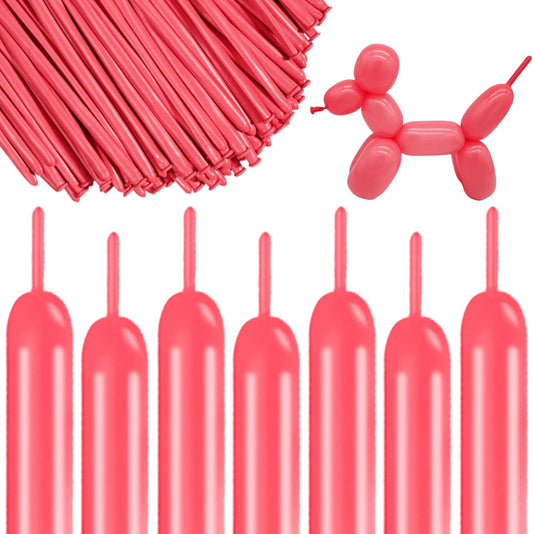 Skiennix 260 Long Balloons - 100 Pack Pastel Red Thick Latex Twisting Balloons for Animal Models & Parties