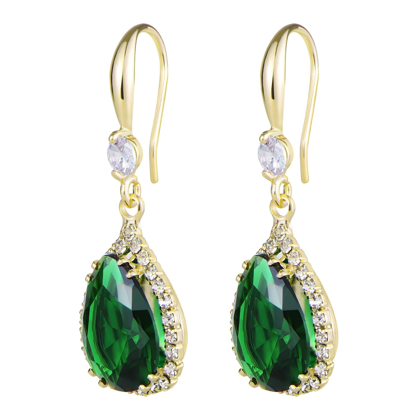Linawe Emerald Green Earrings for Women Trendy, 14K Gold Imitation Diamond Rhinestone Cubic Zirconia Crystal Earrings, Teardrop Birthstone Lime Green Earrings, Wedding Jewelry Set