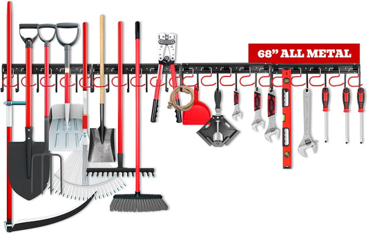 SEDY Garden Tool Organizer Hooks - Sturdy All-Metal Wall Mount Storage System for Yard Tools | Shed & Garage Use