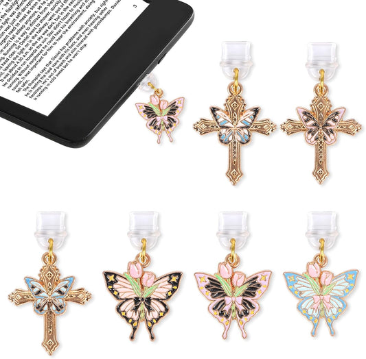6 Butterfly Dust Plug Charm - Pcs Butterfly Flower Cross Dust Plug Charm Type C With Kindle and Phone Usb C Charging
