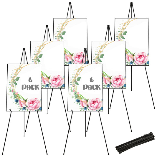 DAJAVE 6 Pack Display Easel Stand 63 Inch Folding Easels for Display, Portable Tripod Display Easel, Black Adjustable Metal Easel for Wedding Sign, Posters, Painting