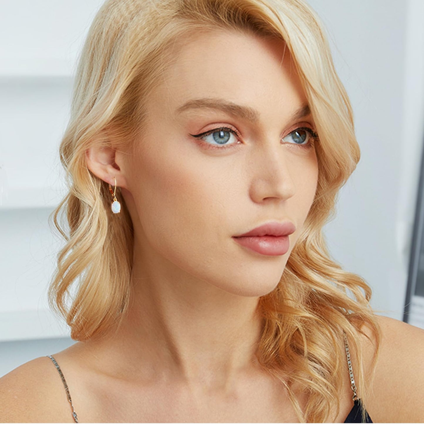 Gemsme Opal Dangle Earrings,18K Yellow Gold Plated Gemstone Opal Leverback Earrings for Women Hypopallergenic Jewelry