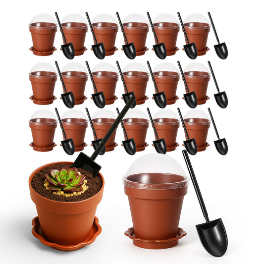 20 Pcs Nursery Pots with Humidity Dome, Cupcake Plant Nursery Pots with Bring A Plate and Shovel, Planting Cups for Seeds for Indoor Gardening and Plant Propagation