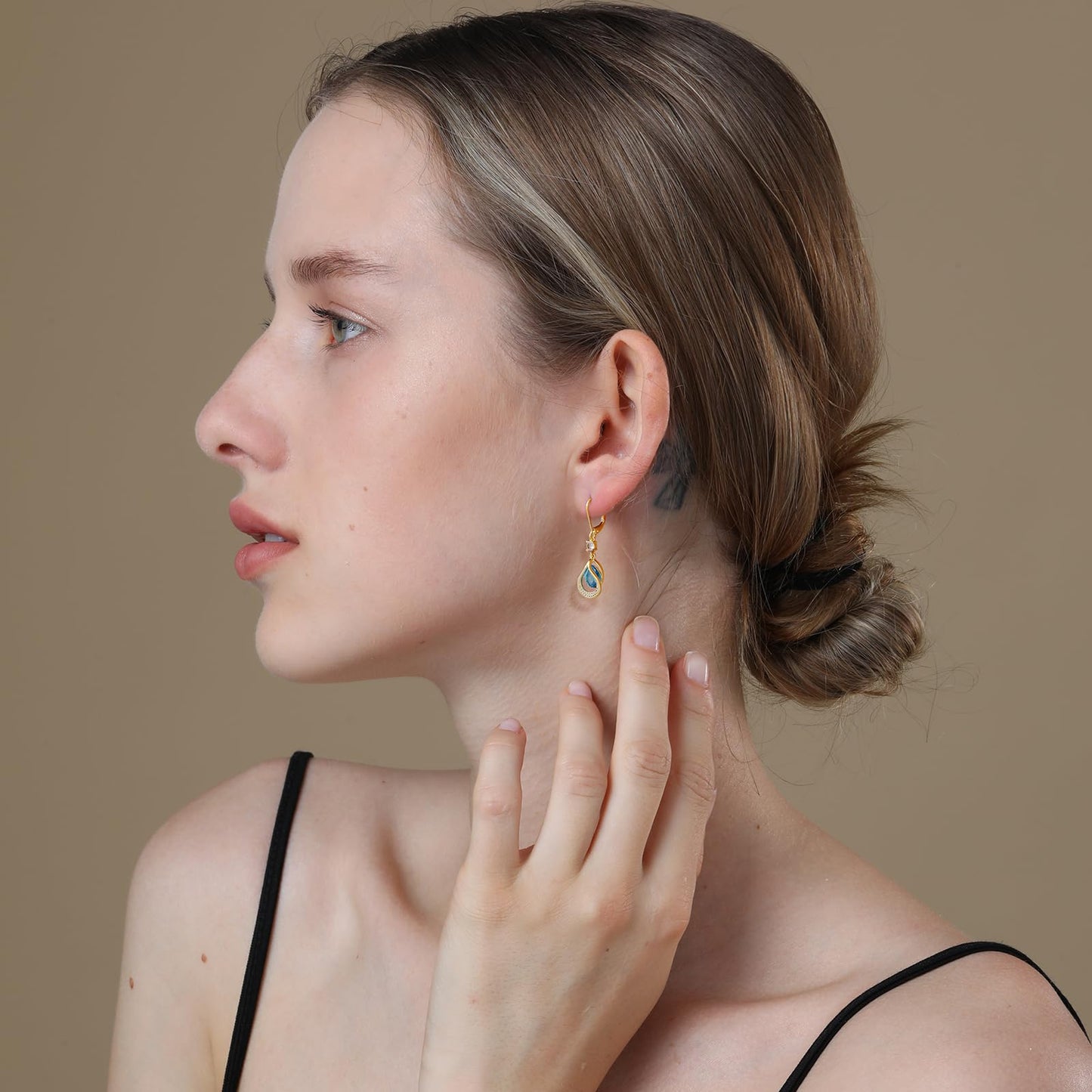 Dangle Trendy Leverback Birthstone Earrings 14K Gold Plated Teardrop Dangle Earrings Jewelry Christmas Birthday Gifts for Women(Gold December)