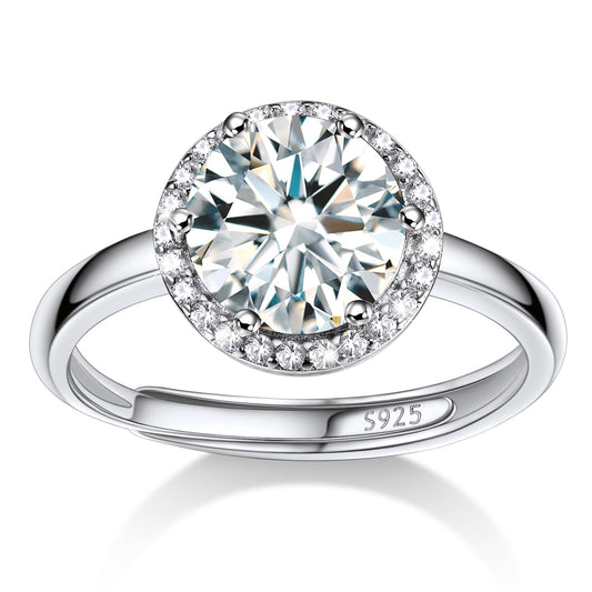 Bestyle 925 Sterling Silver Round Cut Gemstone Cubic Zirconia Rings for Women, April White Diamond Rings, Statement and Promise Ring for Engagement/Wedding/Anniversary/Valentines Day