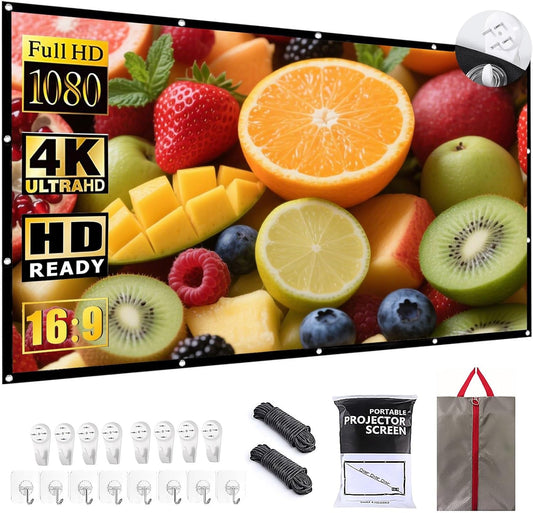 BooLooT 16:9 (150 inches) Projector Screen Portable Movies Screens Foldable Wrinkle-Resistant Fabric with Dual