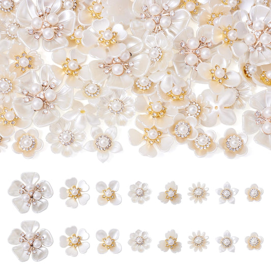 Beadthoven 56Pcs Pearl Rhinestone Buttons 8 Styles Vintage Crystal Flower Brooches Flatback Floral Button Embellishments for DIY Craft Wedding Bouquet Hair Clothing Jewelry Making Bag Shoes Supplies