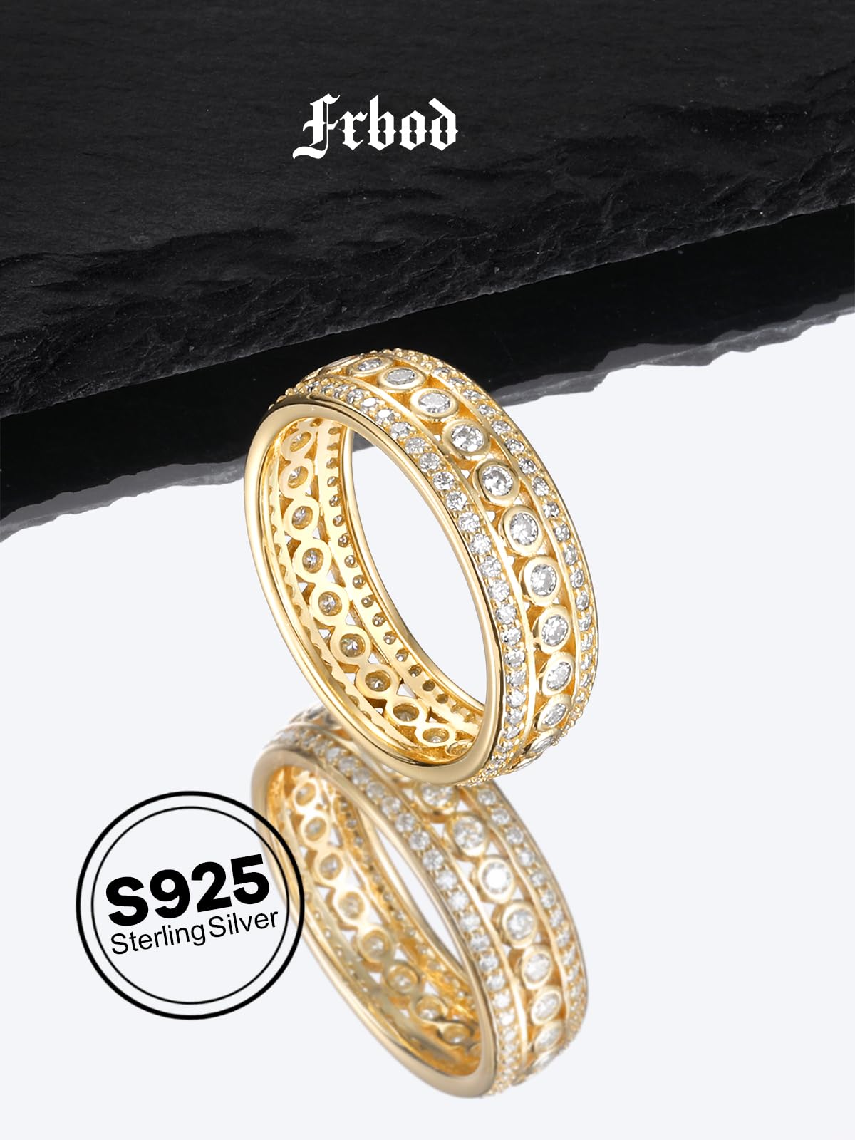 Frbod Womens Moissanite Ring Wide Diamond Row Rings Bezel Moissanite Gold Plated Bands Gifts for Wife Men Size 8