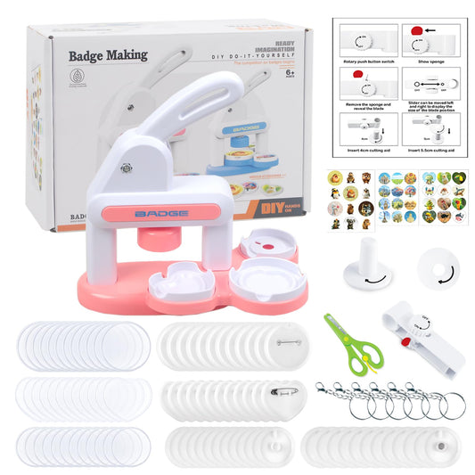 3-In-1 Badge Maker Machine,Upgrade No Assembly Required Button Maker Artist with 86 Sets Parts,DIY Pin Maker Press Machine Badge Punch Kit Present for Kids and Adults,Pink (Multiple Sizes Supported)