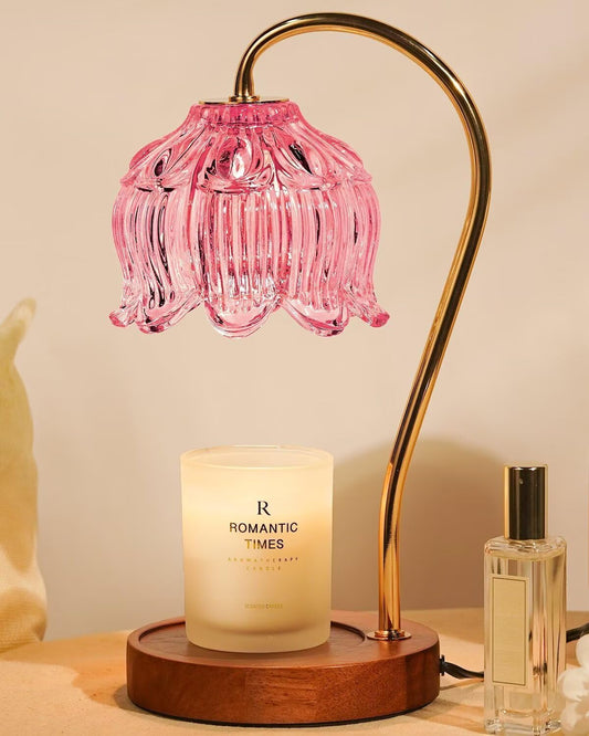 Funistree Pink Candle Warmer Lamp with Timer, Dimmable Candle Lamp Warmer, Birthday Gift Idea for Women Mom Who Have Everything, Mothers Day Birthday Gifts, Lotus Wax Melt Warmer for Jar Candles