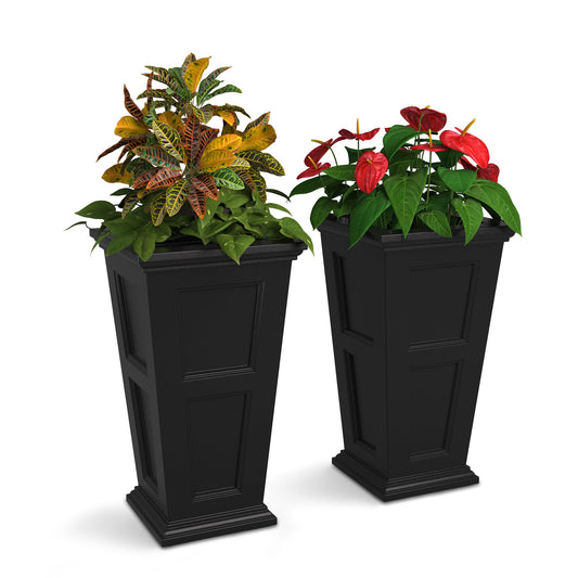 Mayne Fairfield 28-Inch Tall Planter, 2-Pack – Self-Watering, Weather-Resistant Planter for Flowers – Durable Outdoor Design for Patio, Porch, or Entryway