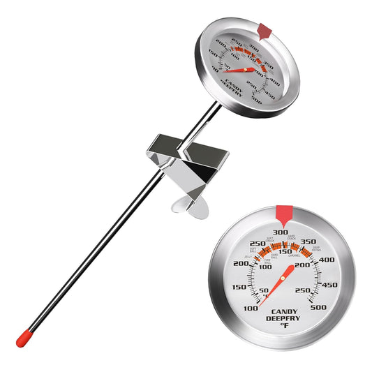 Skiennix Candy Thermometer - 2 Inch Large Dial & 9 Inch Stainless Steel Probe | Perfect for Frying & Confectionery