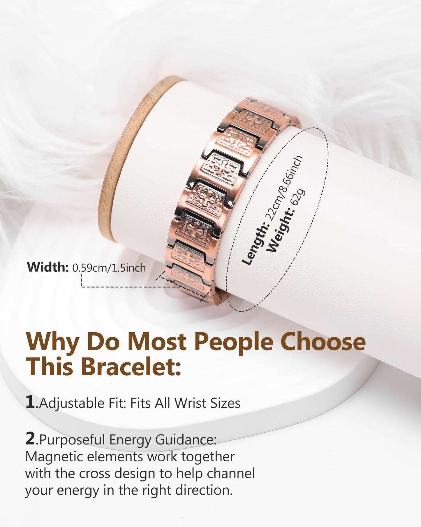 Feraco Copper Cross Bracelet for Men,Magnetic Therapy Cooper Christian Bracelets with 46 Magnets, Men's 99.99% Pure Copper Jewelry