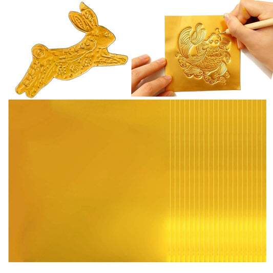 100 Sheets Extra Thick Gold Metal Embossing Foil Sheets for Crafts - 0.07mm/2.76mil Thickness 6x6 inch Aluminum Foil Paper for Embossing Art, Heavy Duty Craft tinfoil Sheets for DIY Foil Crafts