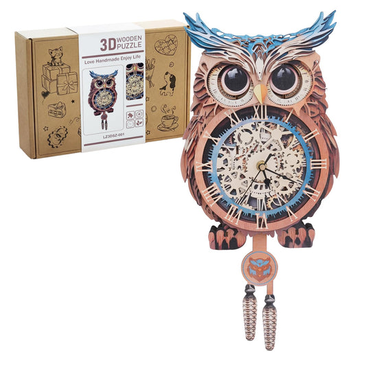 Kosmickiss 3D Wooden Puzzles for Adults, Owl Wooden Clock, DIY Model Building Kits for Adults, Owl Gifts for Women, Creative Decor for Home