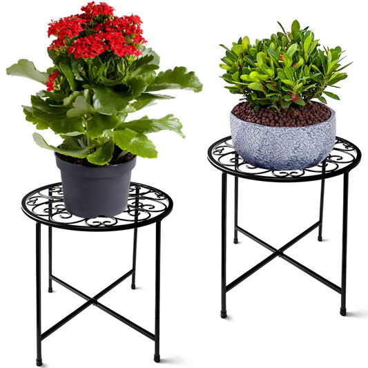 Plant Stand Indoor Outdoor, 2 Pack 15" Tall Flower Pot Stand, Round Metal Corner Plant Stand for Flower Pot, Rustproof Flower Plant Holder for Home, Garden, Patio, Plant Lovers, Housewarming