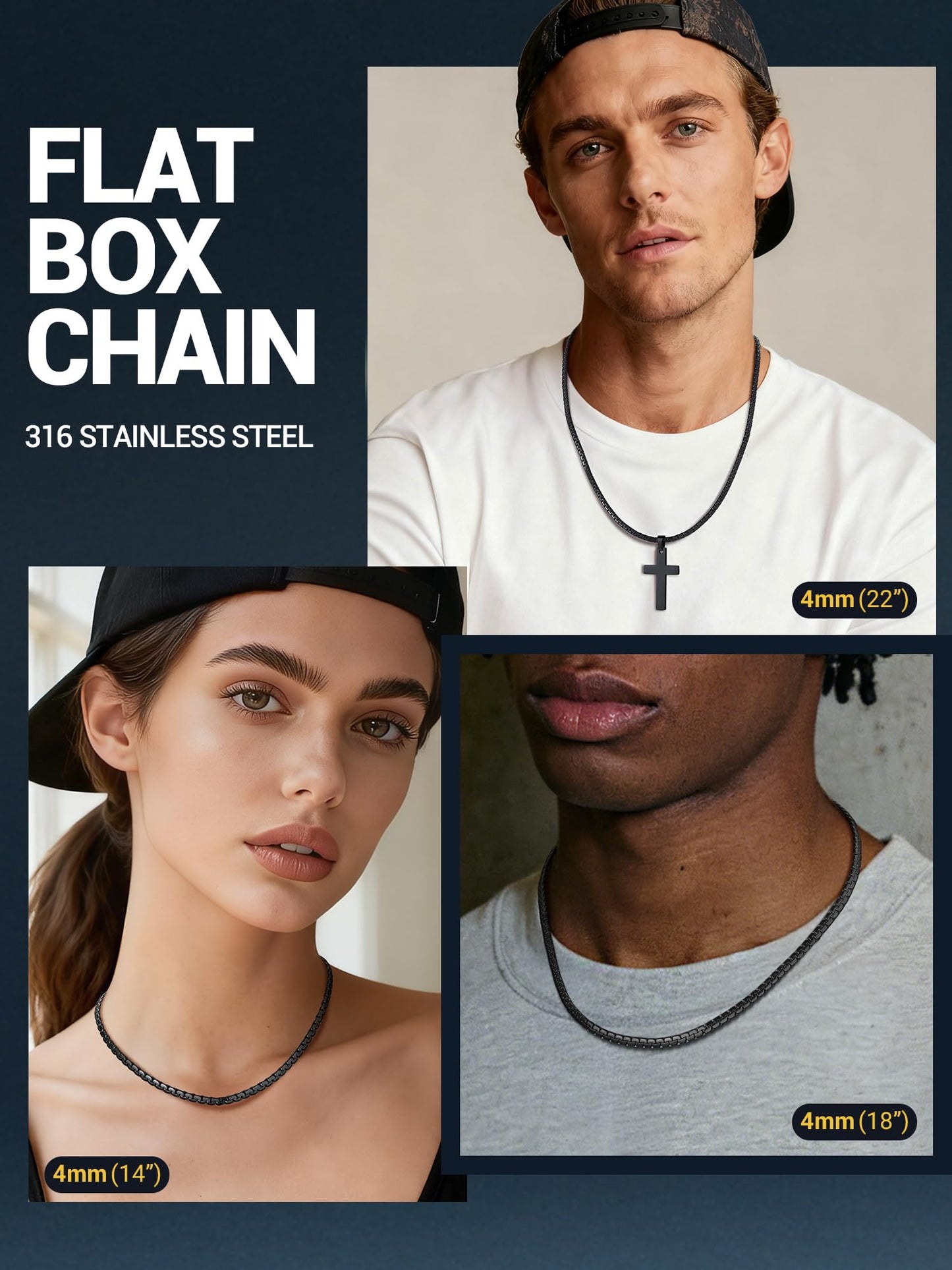 PROSTEEL Mens Black Chain Goth Jewelry Minimalist Flat Chain Necklace Chains