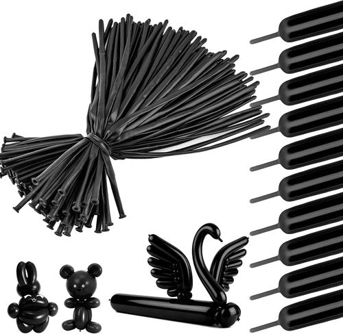 260 Premium Black Long Skinny Latex Balloons - Perfect for Animal Twisting, Weddings & Birthdays
