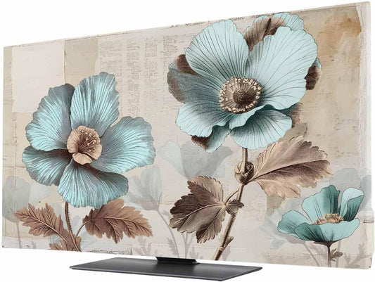 Yukro 65 Inch, 57"x32" Blue Broccoli Indoor TV Dust Cover, Vintage Flowers Victorian Style Elastic TV Dustproof Cover