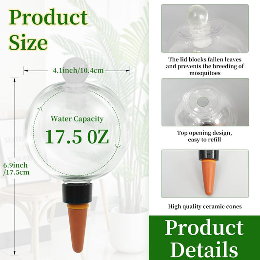 6pcs Plant Self Watering Globes with Covers, Plastic Water Bulbs Top Fill, Plant Watering Devices System Slow Release Terracotta, Water Spikes Stakes for Indoor (6)