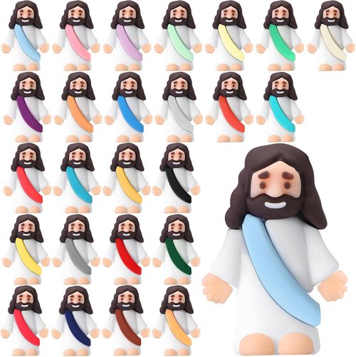 Bememo Little Jesus Figures - 25 Pcs Mini Rubber Toys for Religious Party Favors | Baptism Gifts in Assorted Colors