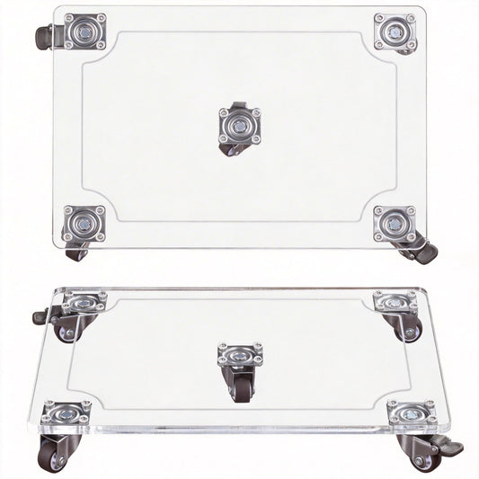 EMCOMS 1PC Transparent Clear Color Plant Caddy 10x14 inch Acrylic Heavy Duty Square Plant Stand with 2 Roller Lockable Caster Wheels,Indoor Outdoor Holds Up 150 Lbs Patio/Flower Pot/Dolly