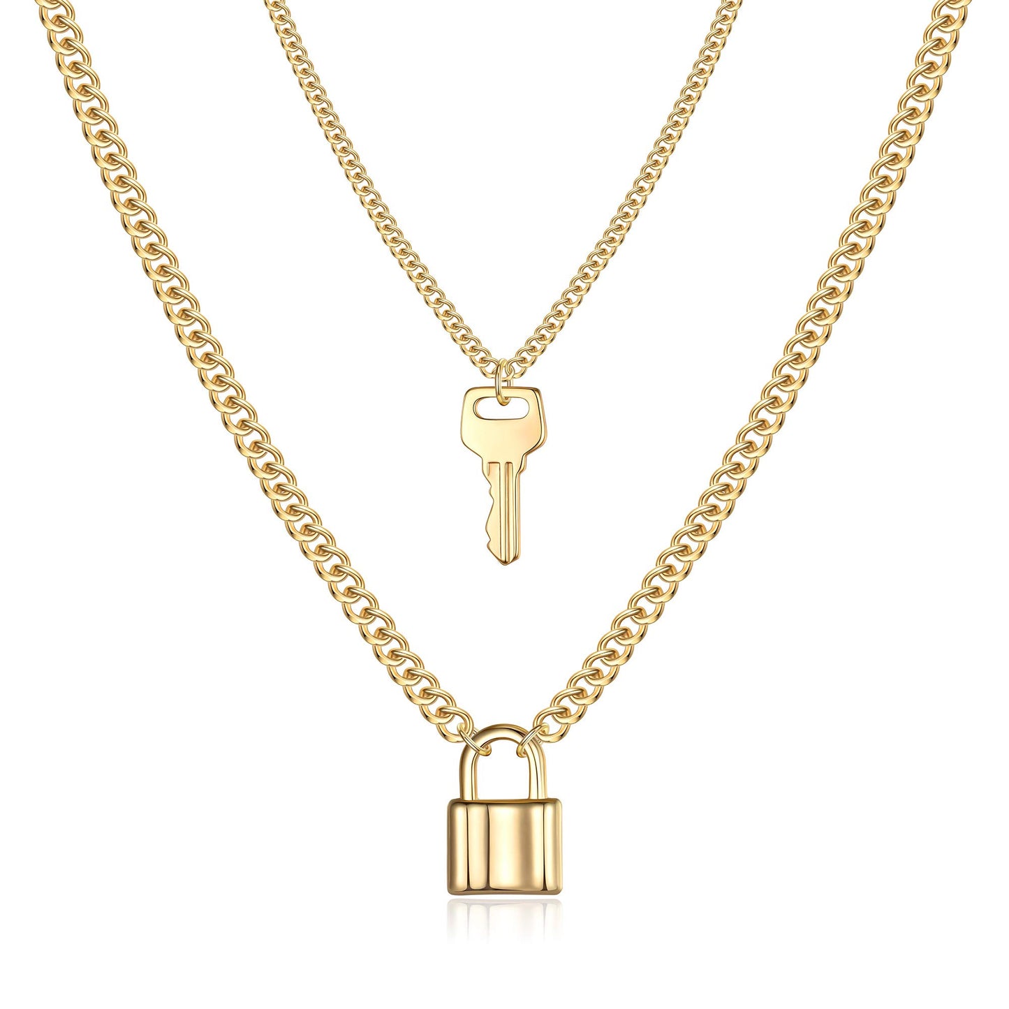 Layered Key Lock Necklace for Women, Layered Key and Lock Necklace for Women Layering key Chain Necklaces