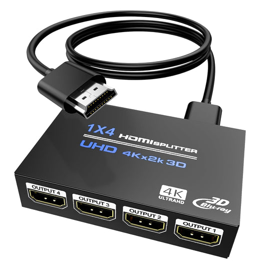 BolAAzuL 4K 1X4 1 4 2ft 3D 1080P 1 4 HDMI Splitter in Out with HDMI Cable Mirror/Duplicate Only, Powered, for Copy