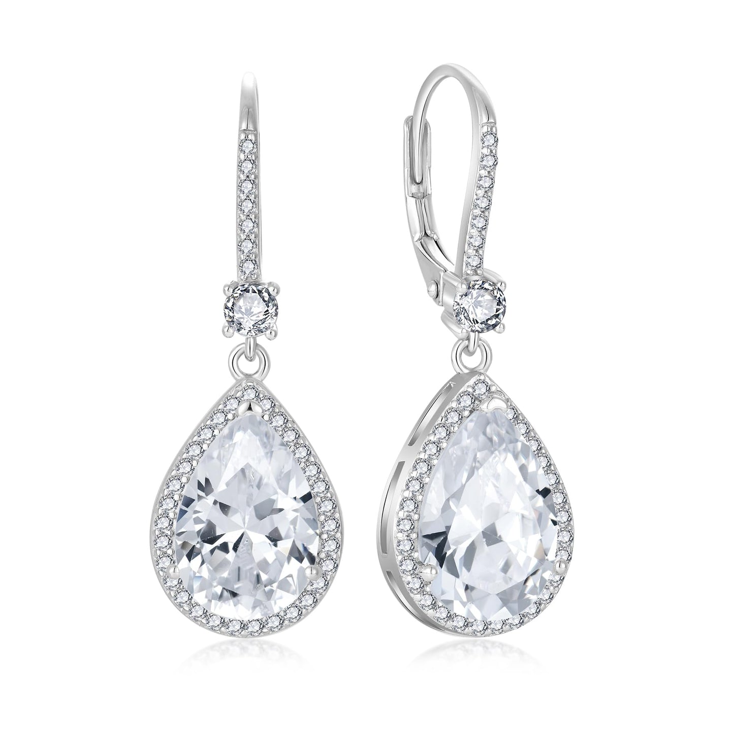 FYNSBLE Dangle Drop Earrings for Women,Sterling Silver White Birthstone Leverback Earrings Hypoallergenic Jewelry for Women