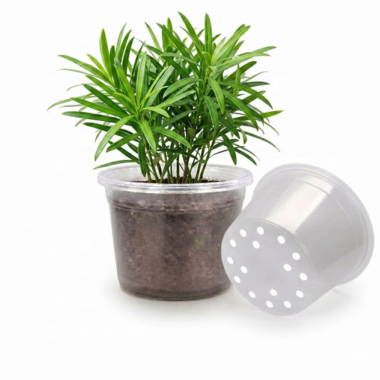 GUGEMEI 10 Inch Clear Nursery Pots with Drainage Holes, 4 Pack Flexible Large Plant Pots for Plants, Plastic Clear Nursery Pots for Seedling, Shrubs, Herbs, Flowers, Vegetables