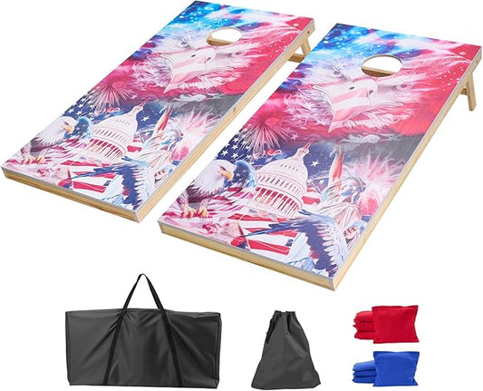 VEOVR Cornhole Set, Corn Hole Game Boards, Wood Portable Toss Board, Indoor and Outdoor Cornhole Play for Adults for Yard, Backyard, Beach, Camping