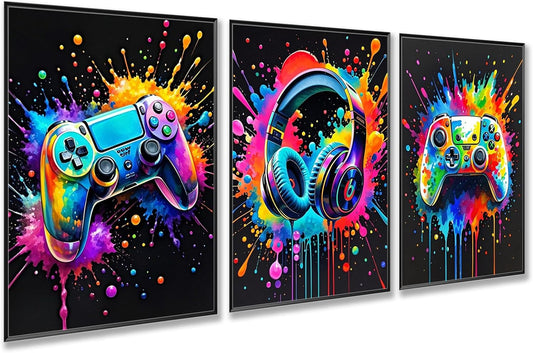 Skiennix Gaming Room Wall Art - Colorful Canvas Posters for Gamers | 12x16 Inch Unframed Prints