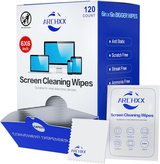 120 Count 6"x6" ARCHXX Screen Wipes for Electronics, Pre-Moistened Screen Cleaner for Screens