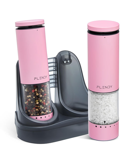 Flendy Electric Salt and Pepper Grinder Set Rechargeable, Automatic Salt and Pepper Grinder Set with Oversized Top Button, Stainless Steel Electric Salt and Pepper Shakers Set