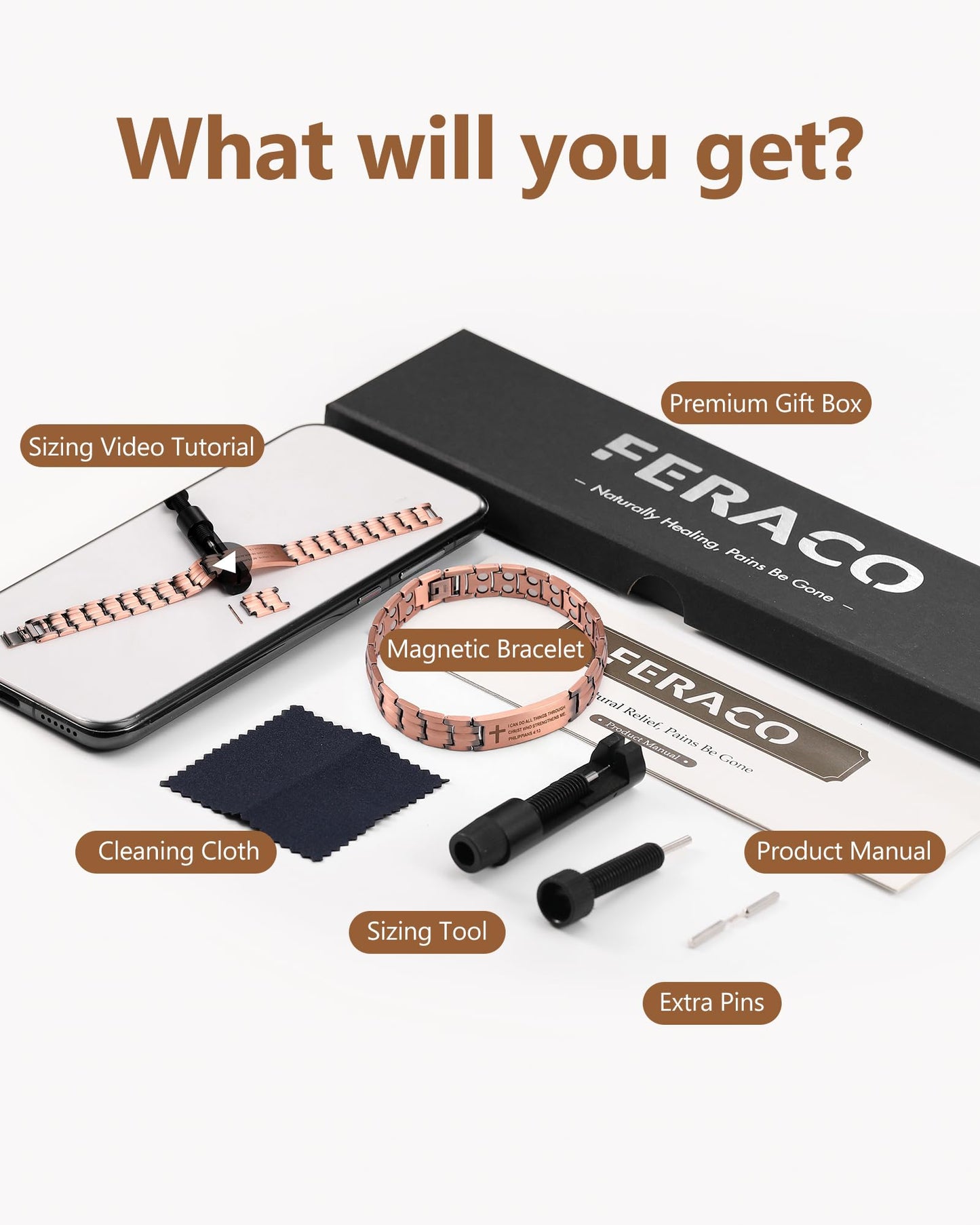 Feraco Copper Magnetic Therapy Bracelets for Men, Copper Cross Bracelets with 3800 Gauss Neodymium Magnets
