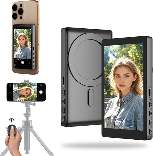 2000mAh 3-Level 4K/30FPS FLATIC Selfie Monitor Screen for iPhone & Android, Back Camera Vlog Selfie Monitor