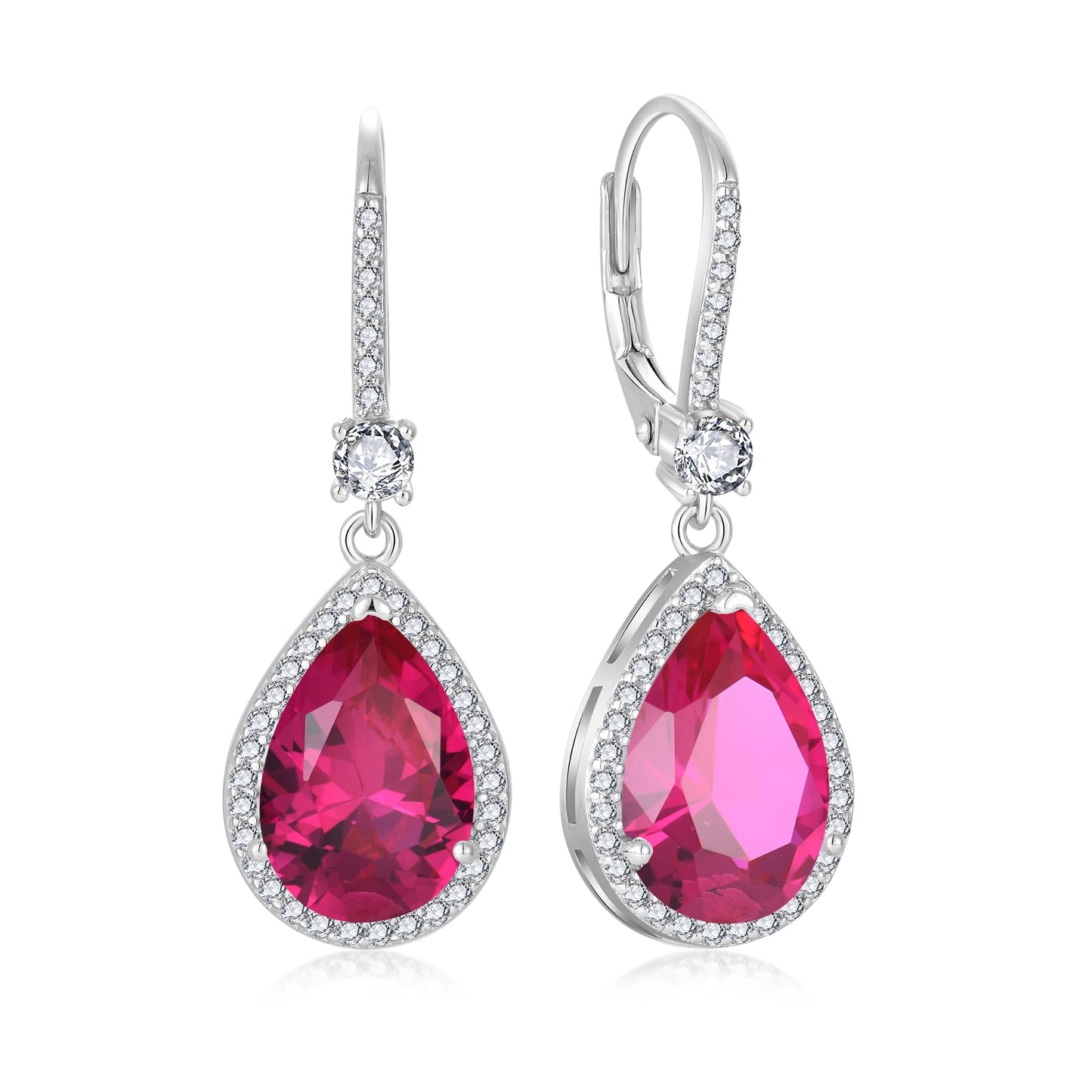 FYNSBLE Dangle Drop Earrings for Women,Sterling Silver Ruby Birthstone Leverback Earrings Hypoallergenic Jewelry for Women