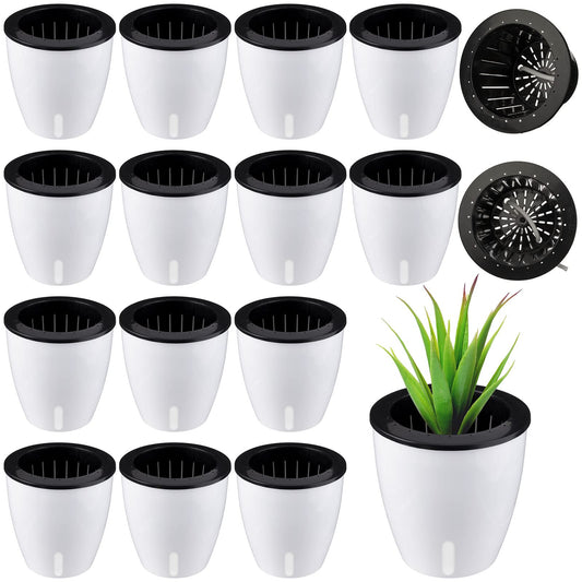Eccliy 14 Pieces 5 Inch Indoor Plant Pots Self Watering Planters with Drainage Holes Plastic Flower Pots with Water Indicator White Violet Pots for Indoor Outdoor Garden Home Office Decor