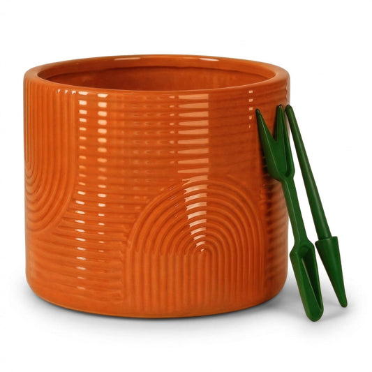 ÈMJÉ LUXE 6 Inch Ceramic Plant Pot – Decorative Indoor Planter (No Drainage Hole) for Succulents, Herbs & Houseplants – Modern Tabletop Desk Planter – Terracotta