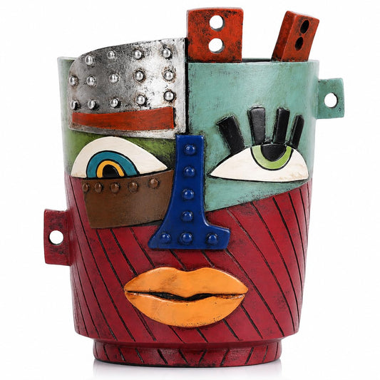 XMGZQ Abstract Cubism Face Planter,Pop Art Sculpture & Vase Decor,Unique Picasso Style Flower Pot,for 4-6 Inch Succulents & Houseplants,Drainage Hole Included,Statement Gift (Industrial)